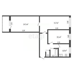 3-к квартира, вторичка, 56м2, 5/5 этаж