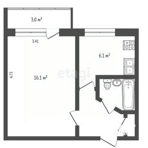 1-к квартира, вторичка, 28м2, 5/5 этаж