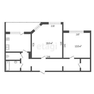 2-к квартира, вторичка, 55м2, 2/9 этаж