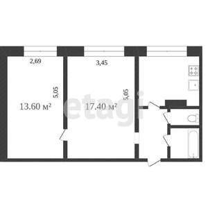 2-к квартира, вторичка, 44м2, 8/9 этаж