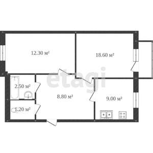 2-к квартира, вторичка, 52м2, 2/5 этаж