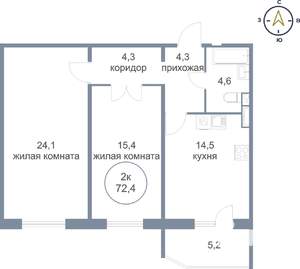 2-к квартира, вторичка, 72м2, 13/21 этаж