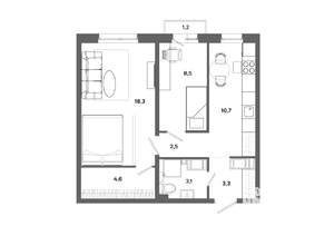 2-к квартира, вторичка, 51м2, 15/19 этаж