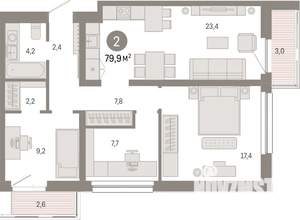 2-к квартира, вторичка, 80м2, 7/17 этаж