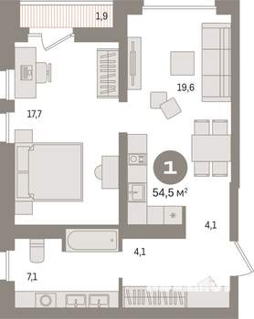 1-к квартира, вторичка, 55м2, 10/17 этаж