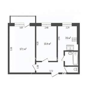 2-к квартира, вторичка, 43м2, 3/5 этаж