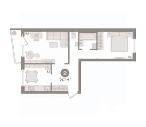 2-к квартира, вторичка, 52м2, 5/5 этаж
