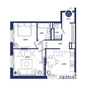 2-к квартира, вторичка, 57м2, 15/16 этаж