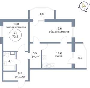 2-к квартира, вторичка, 73м2, 16/21 этаж