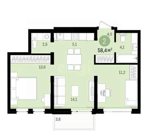 2-к квартира, вторичка, 54м2, 6/15 этаж