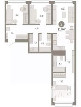 3-к квартира, вторичка, 82м2, 2/7 этаж