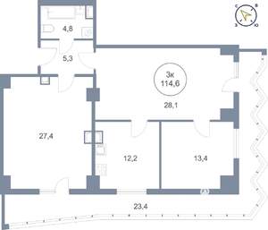 3-к квартира, вторичка, 115м2, 19/25 этаж