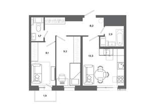 2-к квартира, вторичка, 43м2, 15/19 этаж
