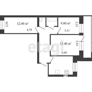 3-к квартира, вторичка, 62м2, 2/9 этаж