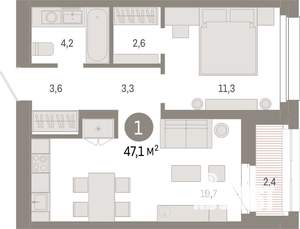 1-к квартира, вторичка, 47м2, 4/17 этаж