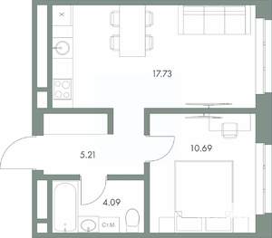 1-к квартира, вторичка, 38м2, 8/9 этаж