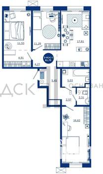 3-к квартира, вторичка, 82м2, 2/17 этаж