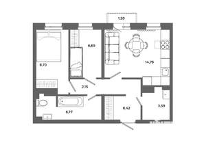 2-к квартира, вторичка, 49м2, 3/19 этаж