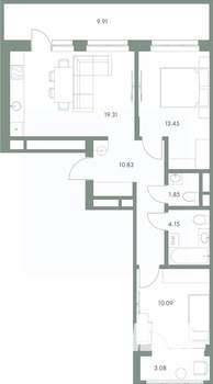 2-к квартира, вторичка, 73м2, 2/9 этаж