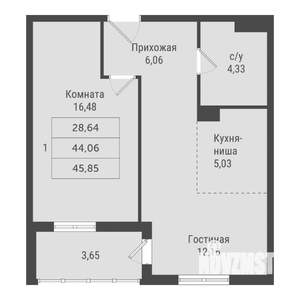 1-к квартира, вторичка, 46м2, 12/22 этаж