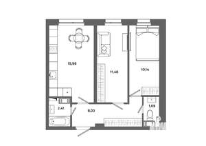 2-к квартира, вторичка, 50м2, 15/19 этаж