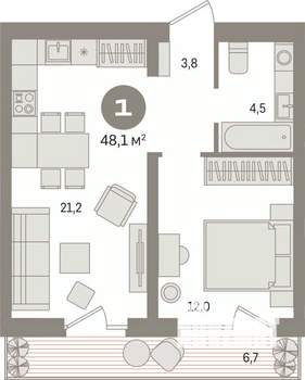 1-к квартира, вторичка, 48м2, 2/17 этаж