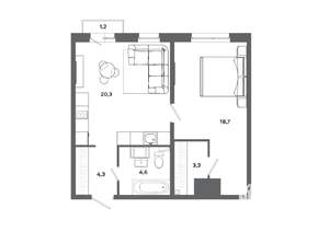 1-к квартира, вторичка, 51м2, 16/19 этаж