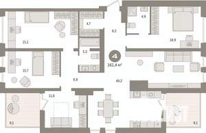 4-к квартира, вторичка, 161м2, 15/15 этаж