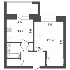 1-к квартира, вторичка, 42м2, 2/6 этаж