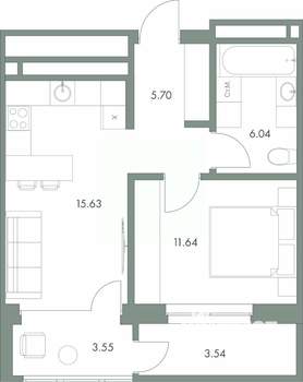 1-к квартира, вторичка, 46м2, 2/9 этаж