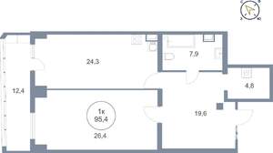 1-к квартира, вторичка, 95м2, 21/25 этаж