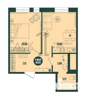 1-к квартира, вторичка, 38м2, 8/16 этаж