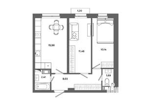 2-к квартира, вторичка, 50м2, 16/19 этаж