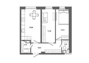 2-к квартира, вторичка, 50м2, 9/19 этаж