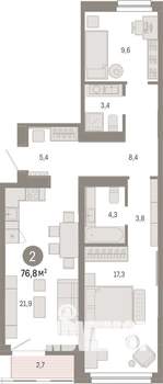 2-к квартира, вторичка, 77м2, 3/17 этаж