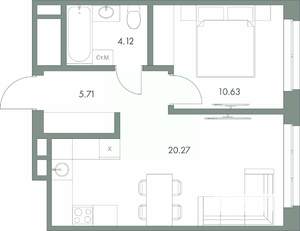 1-к квартира, вторичка, 41м2, 5/9 этаж