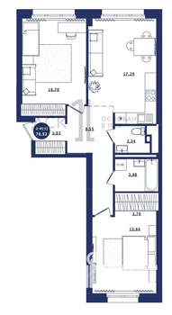 2-к квартира, вторичка, 71м2, 8/16 этаж