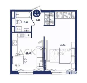 1-к квартира, строящийся дом, 46м2, 5/16 этаж