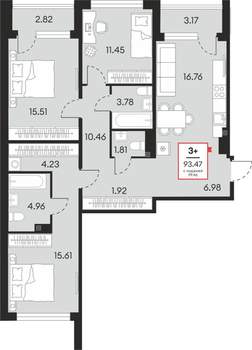 3-к квартира, вторичка, 93м2, 9/21 этаж