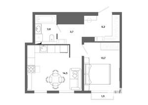 1-к квартира, вторичка, 38м2, 3/19 этаж