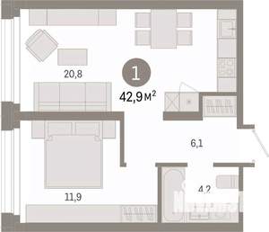 1-к квартира, вторичка, 43м2, 2/9 этаж