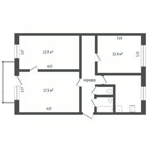 3-к квартира, вторичка, 58м2, 3/5 этаж