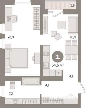 1-к квартира, вторичка, 54м2, 15/17 этаж