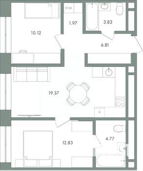2-к квартира, вторичка, 60м2, 3/9 этаж
