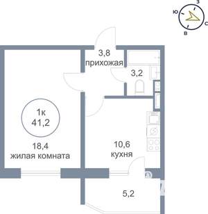 1-к квартира, строящийся дом, 41м2, 13/25 этаж
