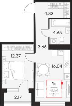 1-к квартира, вторичка, 42м2, 10/21 этаж