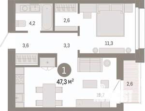 1-к квартира, вторичка, 47м2, 8/17 этаж