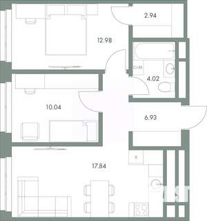 2-к квартира, вторичка, 55м2, 7/9 этаж