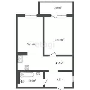 1-к квартира, вторичка, 43м2, 1/4 этаж