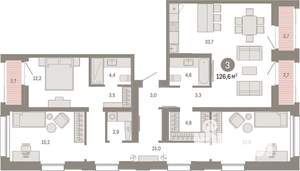 3-к квартира, вторичка, 127м2, 16/17 этаж